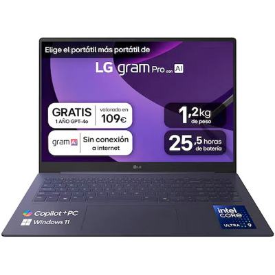 Portatil LG Gram Pro IA 16Z90U-K.AUB5BN U9-288V 32GB 1TB 16 W11H
