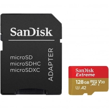 MEMORIA MICRO SD SANDISK EXTREME 128GB CL10 U3 V30 A2 190MBS CON ADAPTADOR SDSQXAA 128G GN6MA