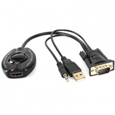 BROBOTIX ADAPTADOR VGA/3.5MM/USB MACHO - HDMI HEMBRA, NEGRO 150620