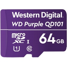 MEMORIA WD 64GB MICRO SDXC PURPLE SC QD101 VIDEOVIGILANCIA 24/7 CLASE 10 U1 LECT 50MB/S ESC 40MB/S