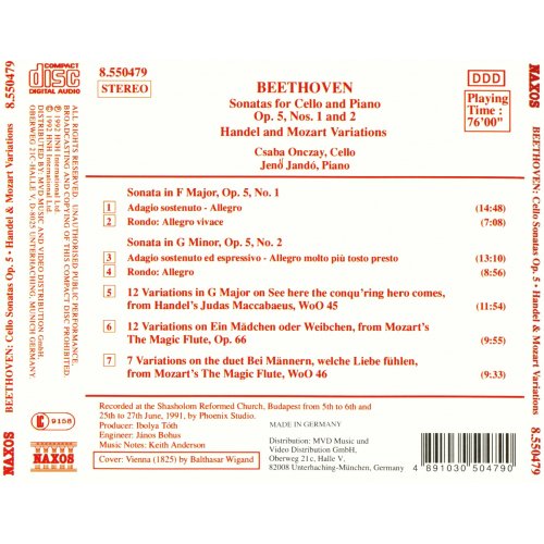 Beethoven: Sonatas para Cello y Piano Op.5 No. 1 y 2